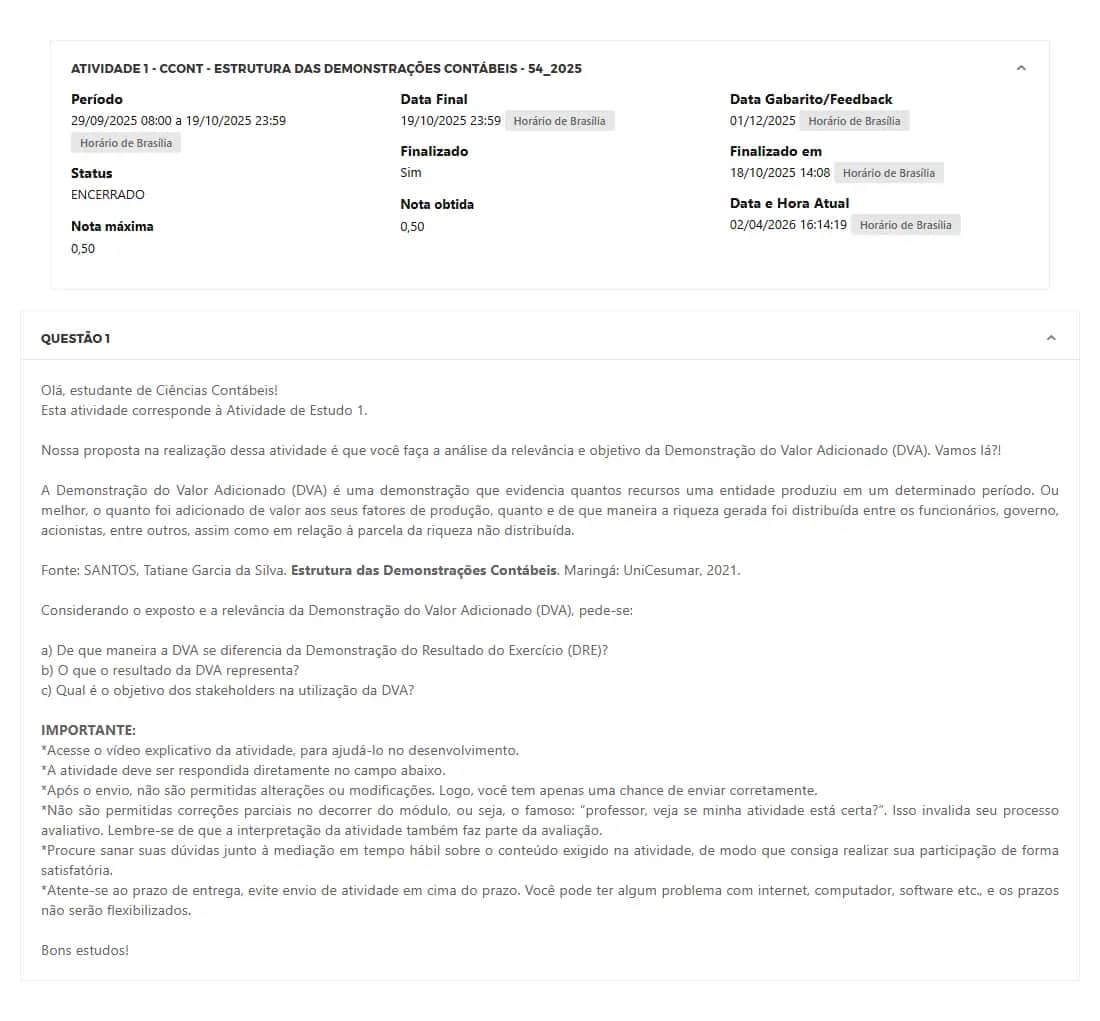 ATIVIDADE 1 - CCONT - ESTRUTURA DAS DEMONSTRAÇÕES CONTÁBEIS - 54_2025 - ESTRUTURA DAS DEMONSTRAÇÕES CONTÁBEIS